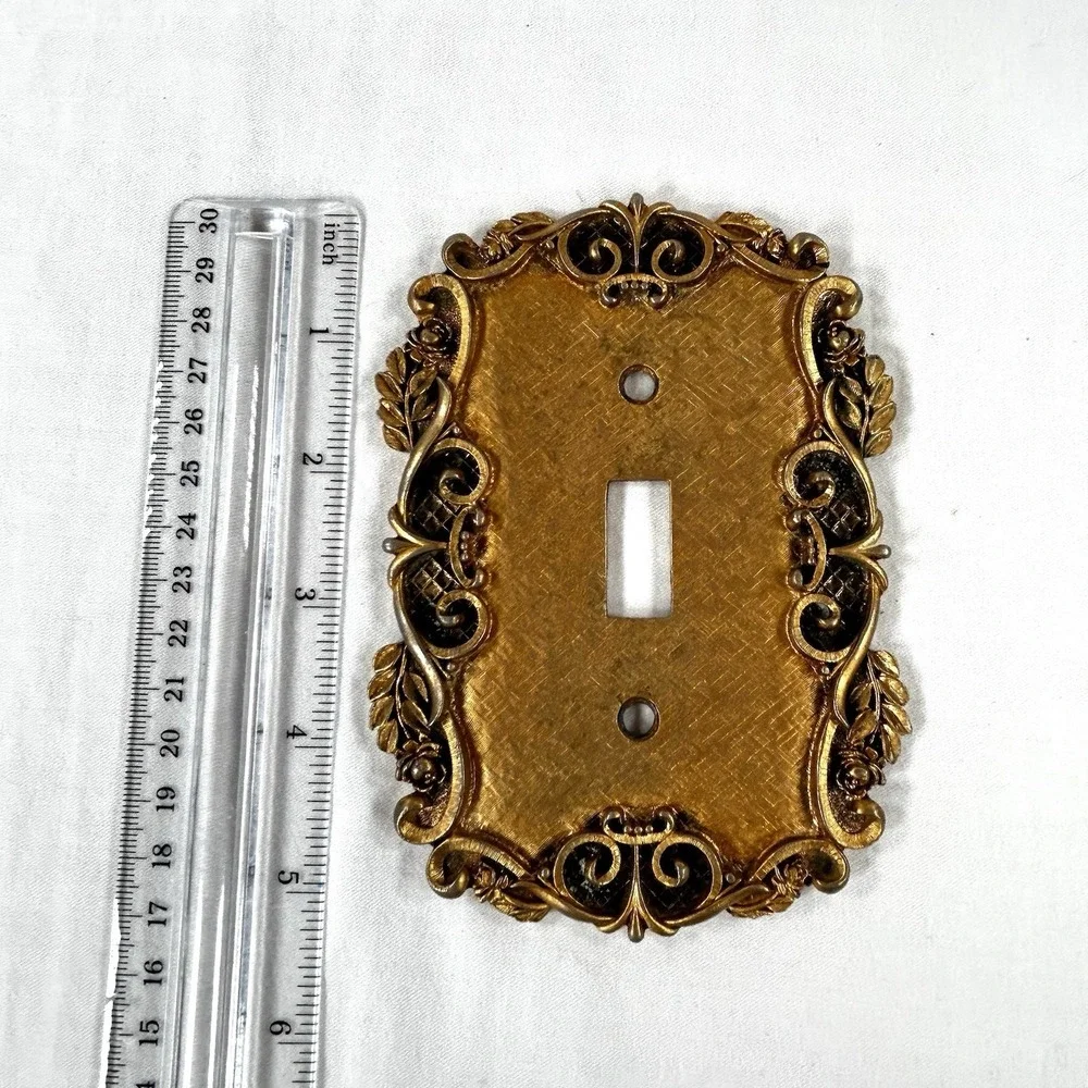 Vtg 70's Gold Brass Finish Switch Plate Wall Outlet Cover Florentine Style